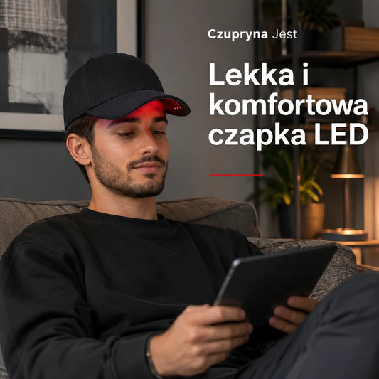 Czupryna Jest ™ Czapka LED z czerwonym światłem do pielęgnacji skóry głowy