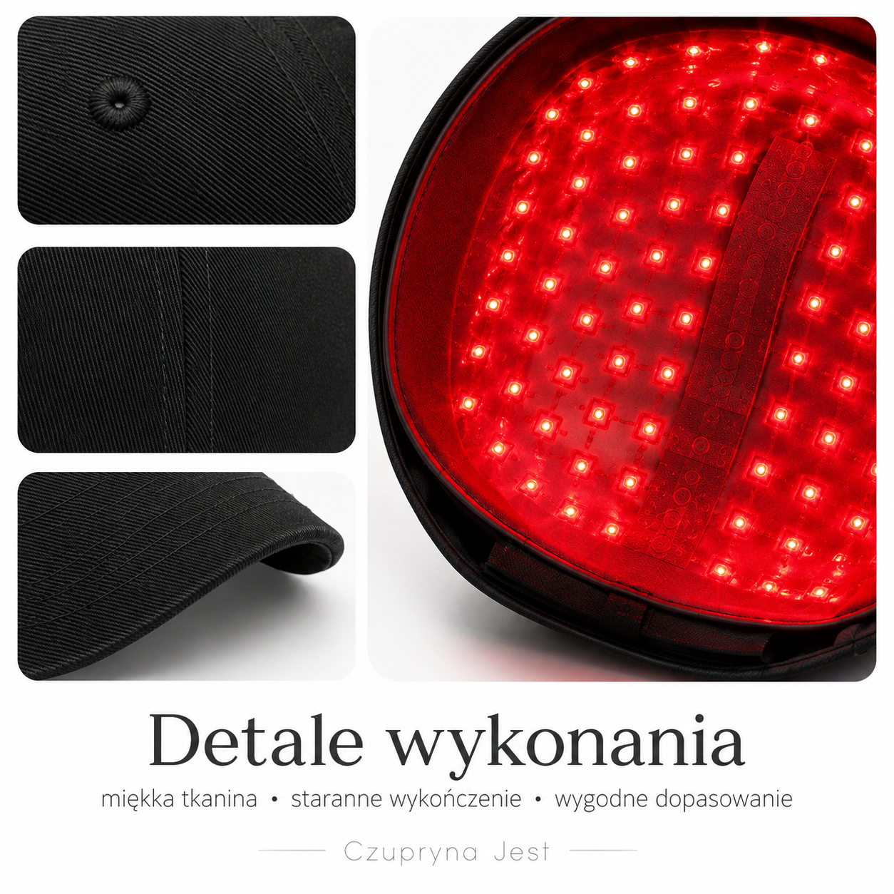 Czupryna Jest ™ Czapka LED z czerwonym światłem do pielęgnacji skóry głowy